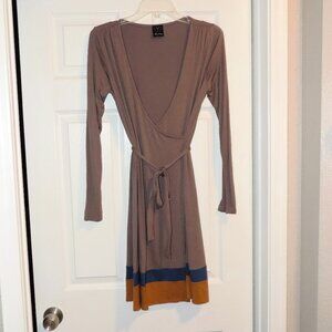 Ella Moss Small Rayon Faux Wrap Long Sleeve Lightweight Dress with Belt